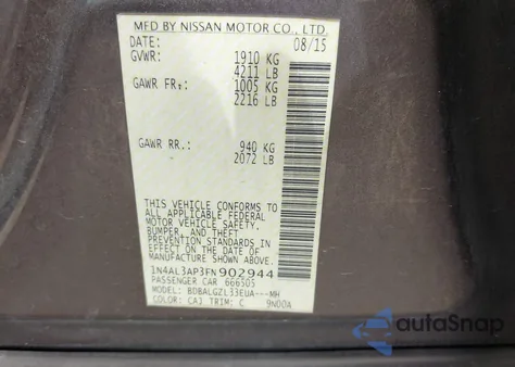 2015 Nissan Altima 2.5 S z USA, uszkodzony, nr VIN 1N4AL3AP3FN902944